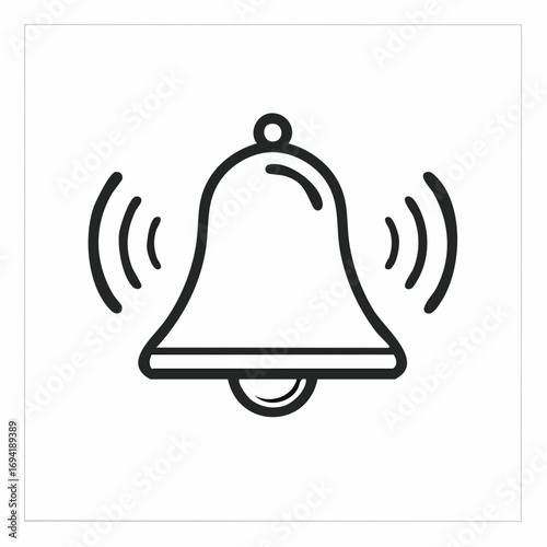 Ringing Bell Icon Notification, Reminder, Alert Symbol in Simple Black and White Line Art