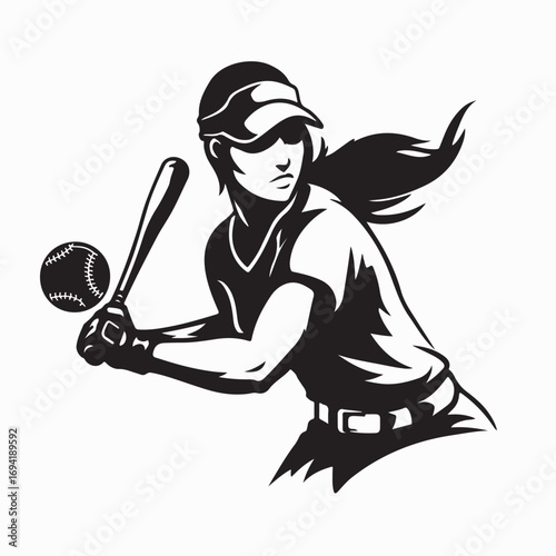 Girls Softball Player Vector isolated on white background