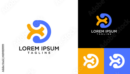 Modern monogram letter D logo design template vector. Letter D logo icon. XD logo template
