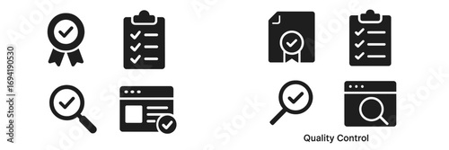 Icons representing quality control processes for effective management and compliance in various industries