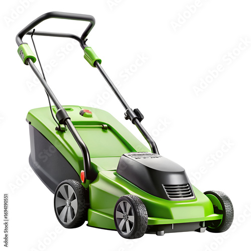 Green electric lawn mower isolated on transparent background