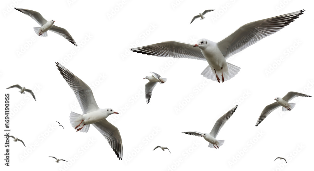 Obraz premium Isolated Flock of Seagulls Flying