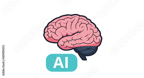 Artificial intelligence conceptual illustration featuring a human brain icon representing innovative computing technologies and brainlike software