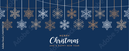 merry christmas card with hanging snowflake decoration vector illustration