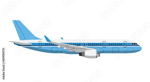 Vector Illustration of Blue and White Commercial Airplane Isolated on White Backdrop for Travel and Transportation, Graphic Style, Modern Design