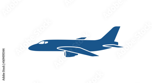 Sleek blue aircraft soars depicted in a clean vector graphic against pure white background providing sharp outline of modern aviation design