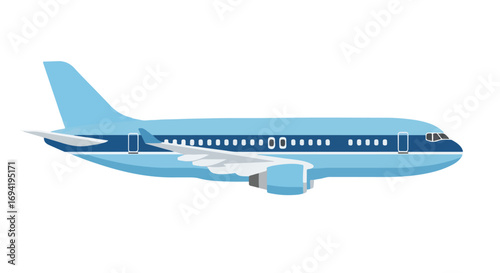 Vector Illustration Depicting a Stylish Passenger Airplane in Light Blue Hues Perfect for Travel Concepts and Graphic Design Projects