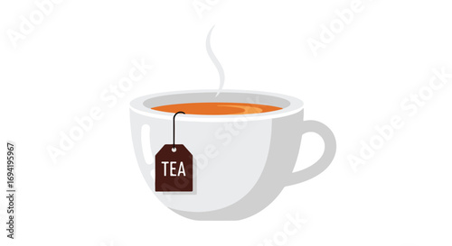 Aromatic serenity: minimalist illustration of a steaming teacup against a clean white backdrop, a symbol of tranquility and mindful moments of tea