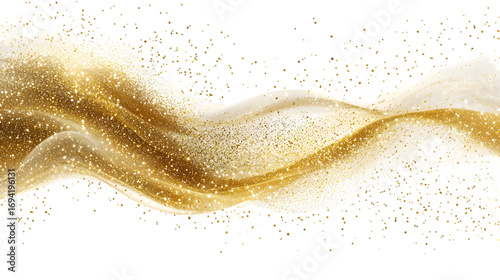 Golden glitter wave abstract . Golden stars dust trail sparkling particles isolated on a transparent background