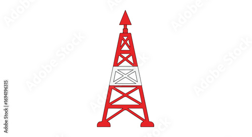 Red and White Navigation Tower Isolated on White Background for Maritime Safety and Awareness