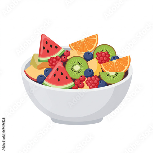 Colorful Fruit Salad in a White Bowl Healthy Food and Summer Refreshment