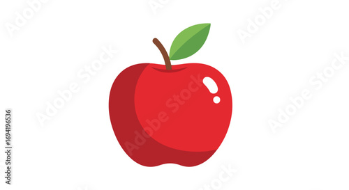 Illustrated red apple with stem and leaf, isolated on white background, perfect for educational materials, healthy eating campaigns and fruit-themed