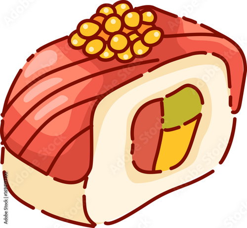Cartoon Illustration of Tuna Nigiri Sushi