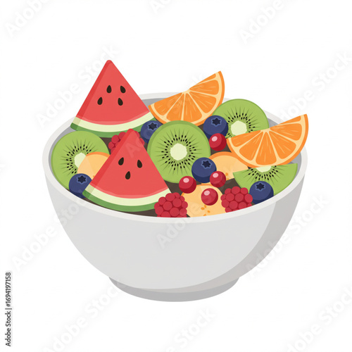 Fresh Fruit Salad Bowl with Watermelon Kiwi Orange Berries and Raspberries