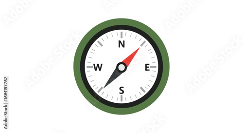 Navigational instrument compass displaying cardinal directions for orientation and direction finding outdoors