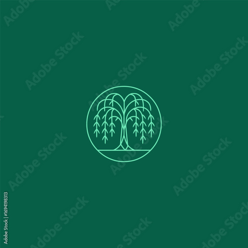 Willow tree line art minimalist logo design.
