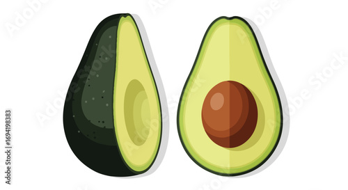 Stylized Avocado Halves Illustration on White Background - Fresh Produce Presentation