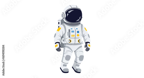 Illustration of a Cartoon Astronaut in a Space Suit Against a White Background Ready to Explore Interstellar Space