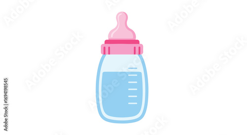 Pink and blue baby bottle cartoon illustration, representing infant care and feeding essentials for new parents and baby product promotions