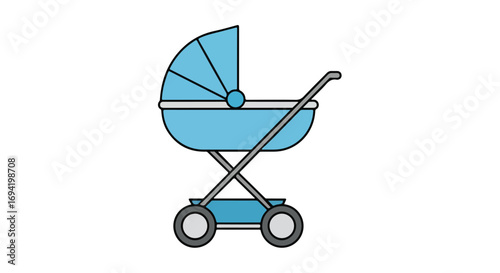 Whimsical illustration of a light blue baby carriage symbolizing new beginnings and family joy beautifully displayed against a clean white canvas