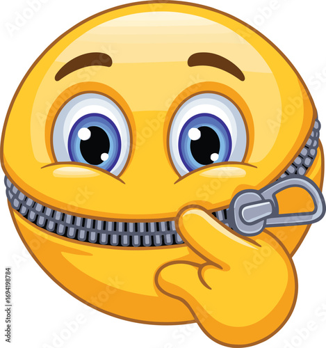 Zipper mouth emoji, silence expression emoticon, keep secret smiley, mute icon face, confidential emoji, zipped lips character image
