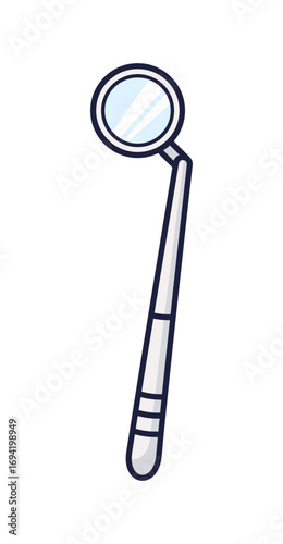 Dental mouth mirror isolated on white background. Vector illustration. Hand drawn cartoon style. Oral hygiene concept. Dental tool