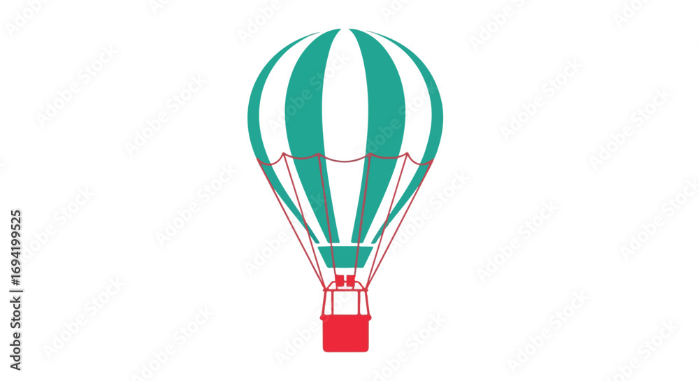 Fototapeta premium Whimsical turquoise striped hot air balloon ascending gently into the open sky vector illustration