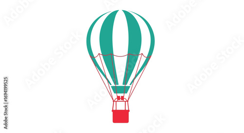 Whimsical turquoise striped hot air balloon ascending gently into the open sky vector illustration
