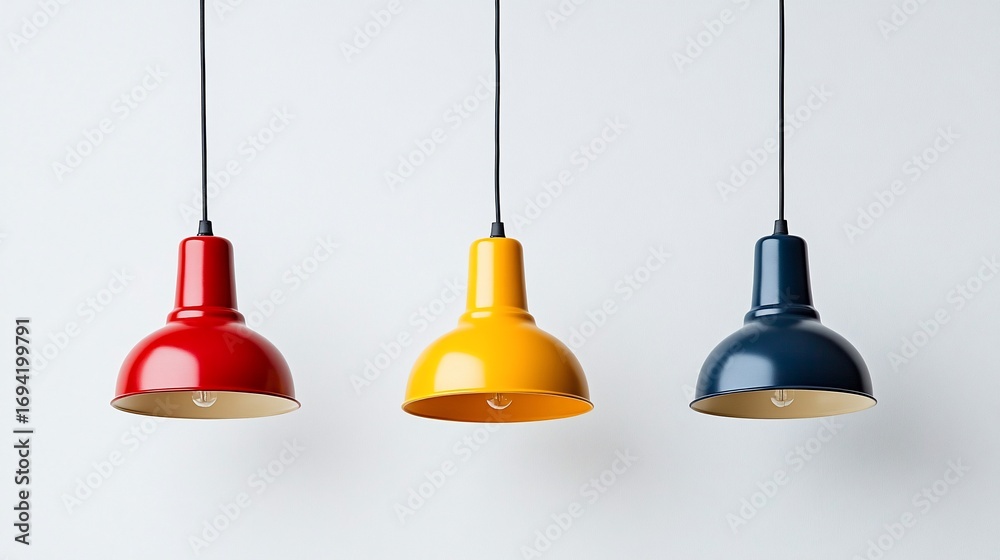Obraz premium Colorful pendant lights hanging against a white wall