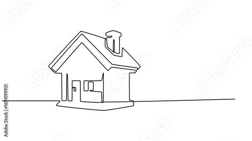 Continuous one line house drawing animation, modern home icon and real estate logo design, Self drawing simple animation of single continuous one line drawing home, house, architecture,  Full-length .