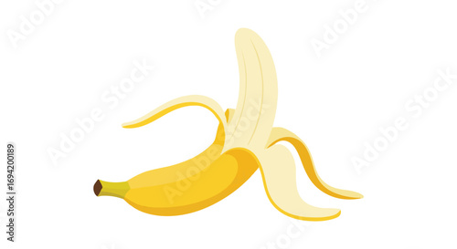 Vector illustration of a peeled banana revealing its white flesh, perfect for tropical or healthy food themed designs