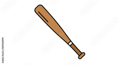 Illustrated baseball bat drawing in simplistic style on a pure white backdrop design element for sports and recreation themes