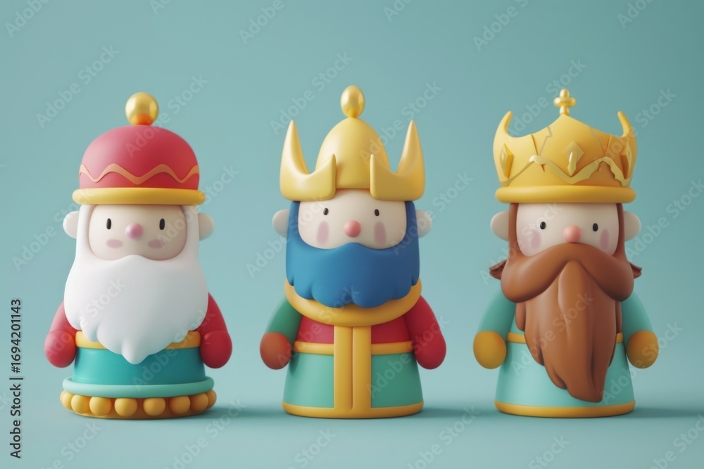 Fototapeta premium 3d Three wise men figurine snowman cartoon.