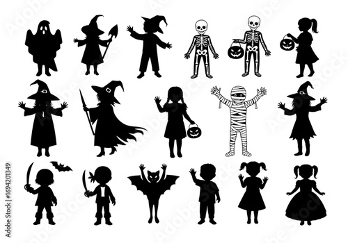 Diverse halloween silhouette collection of spooky characters for festive decorations and crafts