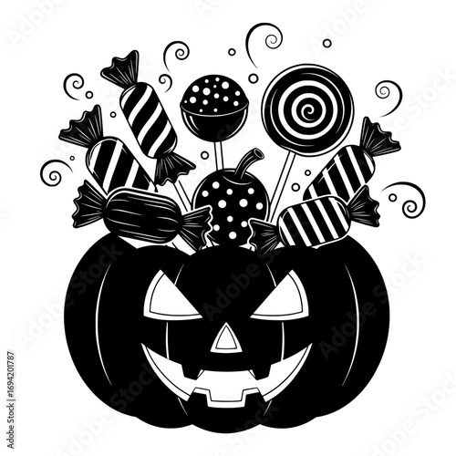 Spooky halloween jack o lantern candy treat bag festive fall holiday design element