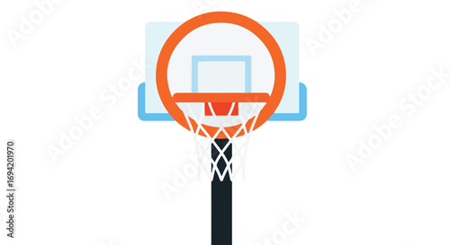 Graphical depiction of a basketball hoop and backboard against a white backdrop, suitable for various sports themed projects