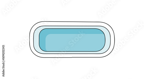 Horizontal encapsulated blue aqua box, vector graphic with rounded corners, encased three-layer rectangular box and white backdrop, calm visual