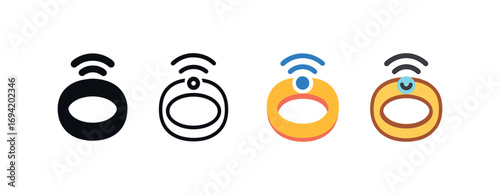 Vector icon smart ring same pose same proportions four styles black solid glyph outline minimal flat multicolor filled cartoon flat shaded.