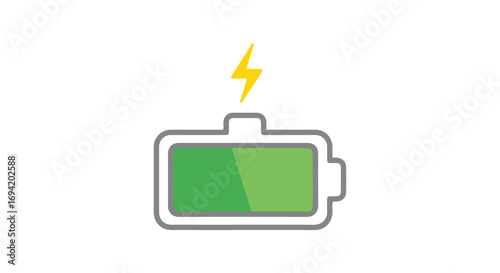 Vibrant battery charging icon with full energy level and bright flash symbol indicates power surge and efficiency illustration concept