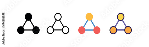 Vector icon neural network nodes same pose same proportions four styles black solid glyph outline minimal flat multicolor filled cartoon flat shaded.