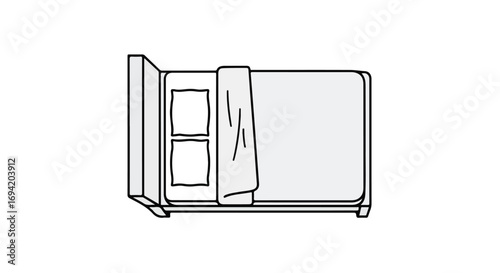 Elevated View of a Cozy Bed Arrangement Illustrating Relaxation and Restful Ambience in Simple Outlines