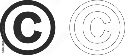 Black filled copyright symbol and outlined copyright sign vector illustration, intellectual property rights icon, creative license design, legal protection concept, trademark registration symbol