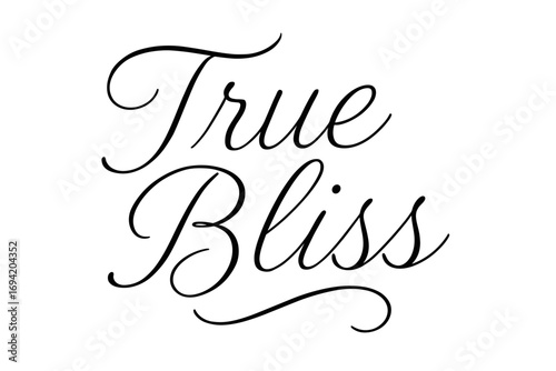 True Bliss thin line calligraphy smooth curves balanced composition clear readable letters consistent style none none clean white background vector look high contrast no extra objects no.