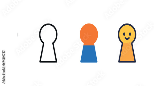 Vector icon keyhole same pose same proportions four styles black solid glyph outline minimal flat multicolor filled cartoon flat shaded.