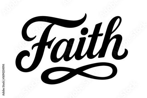Faith bold vintage calligraphy smooth curves balanced composition clear readable letters consistent style none none clean white background vector look high contrast no extra objects no.