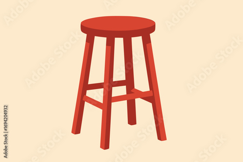 Vector Illustration of a Minimalist Red Wooden Stool
