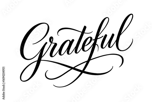Grateful elegant calligraphy lettering smooth curves balanced composition clear readable letters consistent style none diagonal decorative composition clean white background vector look.