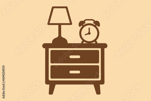 Vector Illustration of a Minimal Nightstand with Lamp and Clock