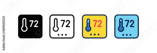 Vector icon smart thermostat same pose same proportions four styles black solid glyph outline minimal flat multicolor filled cartoon flat shaded.