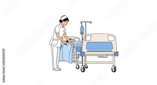 A compassionate nurse attends to a patient in a hospital bed, ensuring comfort and care with a gentle touch and professional demeanor